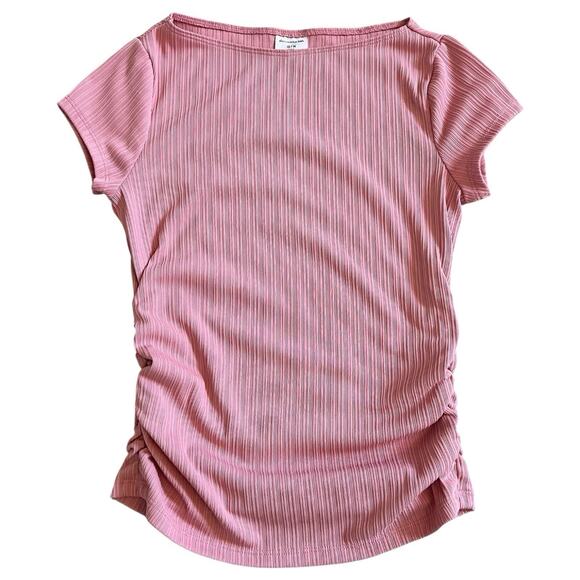 Abercrombie Kids T-Shirt Short Sleeve Pink Ruched Sides Blouse Top Size 13/14 - Picture 1 of 5